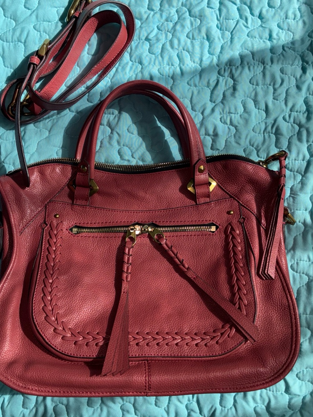 orYANY Braided Leather Satchel with Gold Hardware.